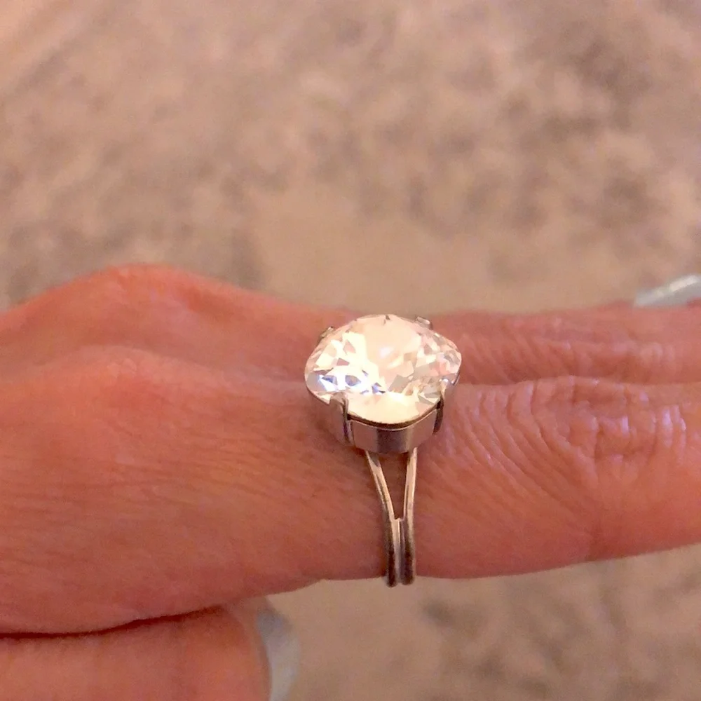 Classic Clear Diamond+ Silver Cushion Cut Crystal Statement Ring